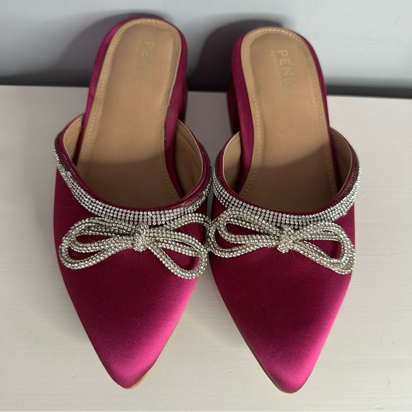 PENN - Women’s, Pink Satin, Mules, Rhinestone, Block Heel, Pointed Toe, Sz 7 WW - Picture 2 of 12